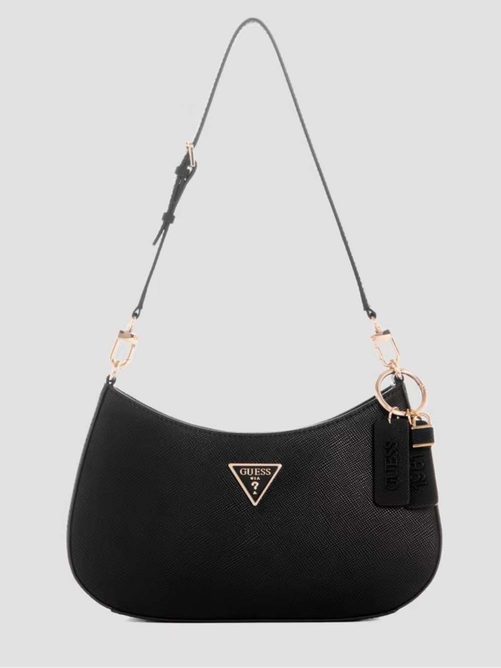 Guess Noelle Black Shoulder Bag with Gold Hardware